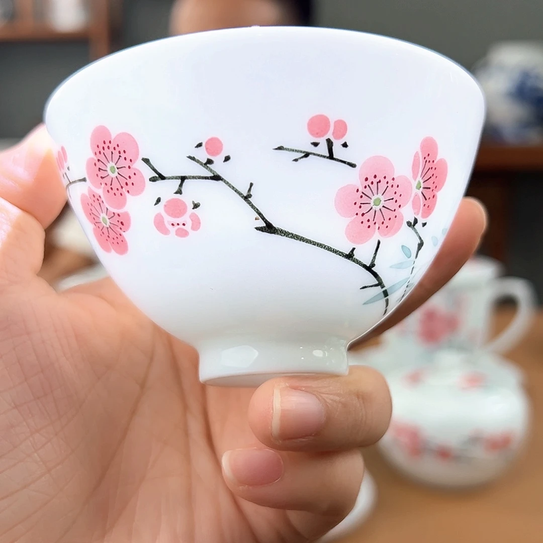 翠竹红梅鸡心杯杯