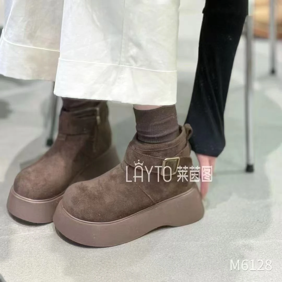 秋冬新款韩版通勤瘦瘦简约粗跟裸靴短靴M6128(加绒)