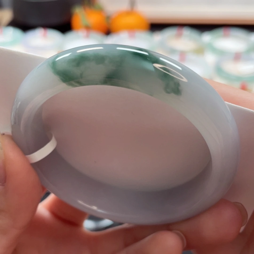 【闪购商品】翡翠手镯未镶嵌54芙蓉水墨蓝花零毛孔21号