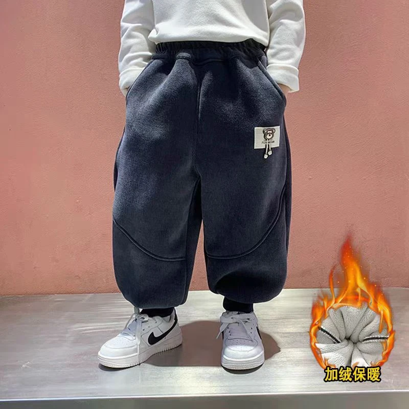 儿童加绒加厚秋冬羊羔绒一条过冬男女童装运动中小童百搭灯芯绒裤
