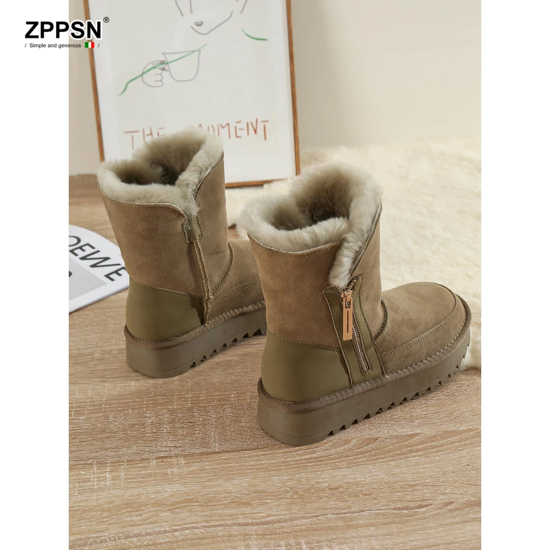 侧拉链雪地靴女冬季年新款加绒加厚皮毛一体保暖东北厚底棉鞋