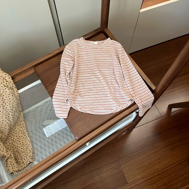 【编号S446】M86008-02-儿童时尚拼色条纹T恤红色-mzx