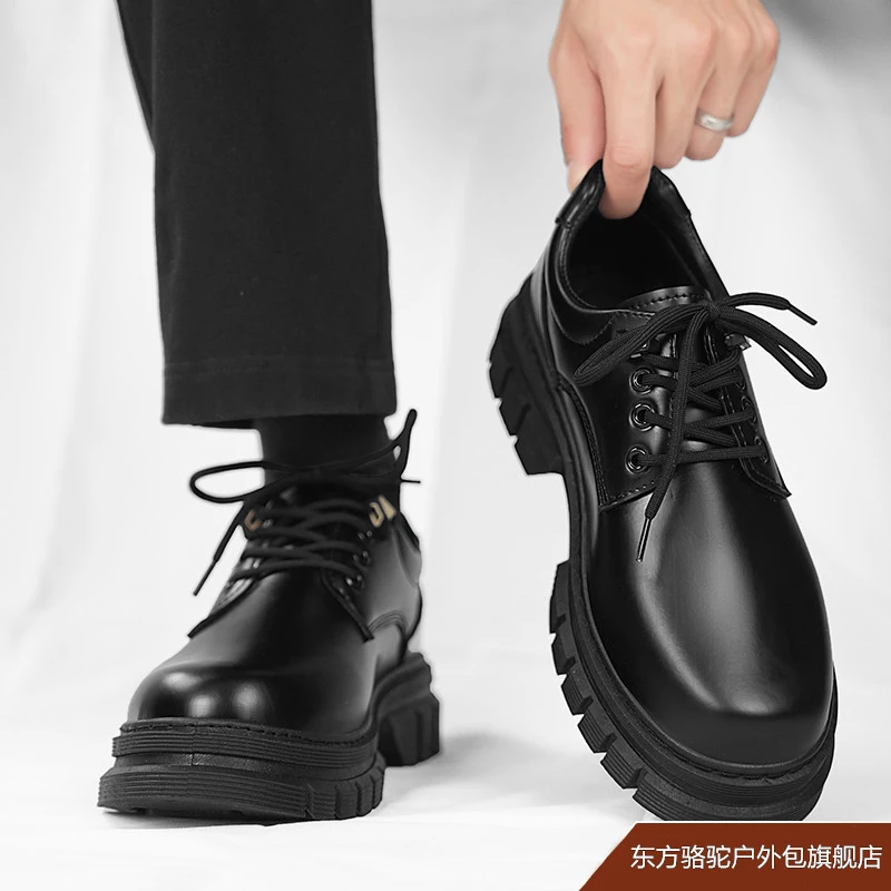 东方骆驼男鞋冬季耐磨上班工作百搭休闲皮鞋男士英伦风黑色德比鞋