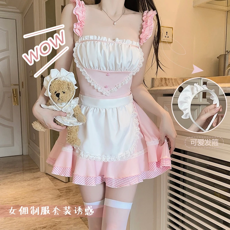 角色【80-140】性感甜美飞袖露背显瘦俏皮纯欲小胸显大围裙女佣套装