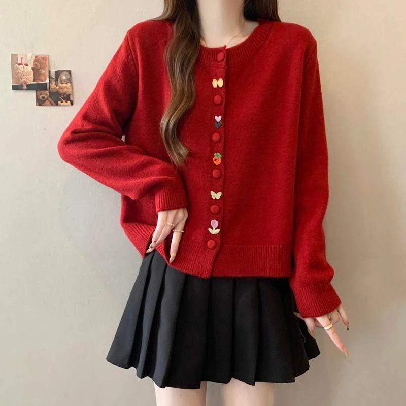 2025冬季新款加厚单排扣针织毛衣女大码胖mm设计感百搭遮肚子外套