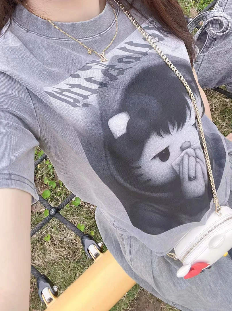 【W1082K猫】短袖t恤女打底半袖休闲夏季2025款重工爆款