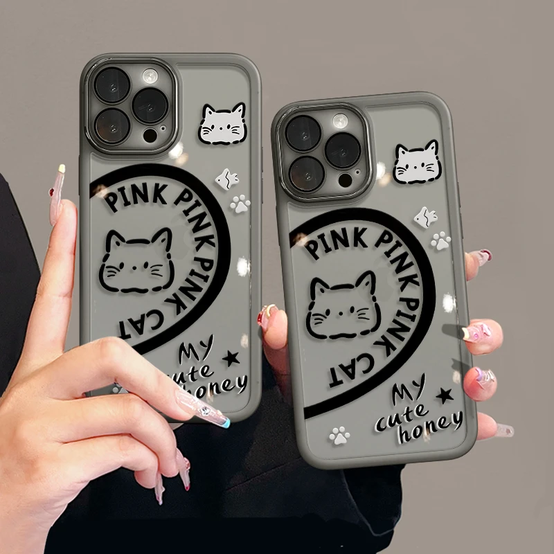 可爱小猫适用苹果17pro手机壳16PM金属镜框防摔华为p70荣耀女oppo