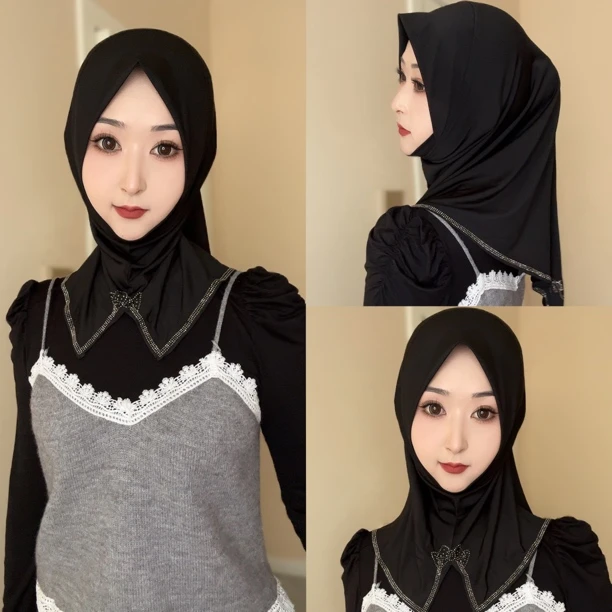 HFS节日定制开衩蝴蝶钻帽檐套头【纱巾送珍珠扣】