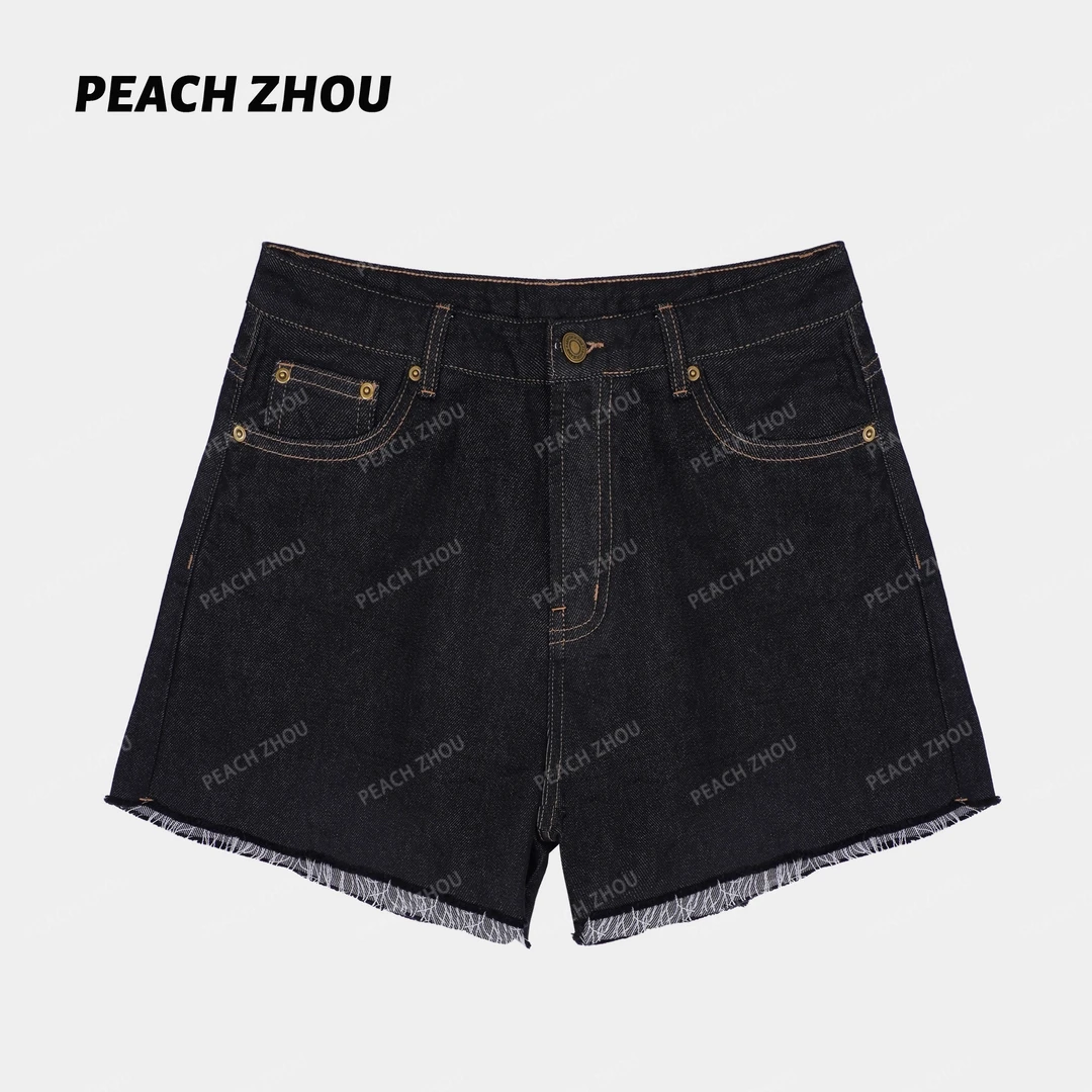 『PEACHZHOU』莱赛尔丹宁毛边水洗宽松牛仔短裤休闲百搭三分热裤女