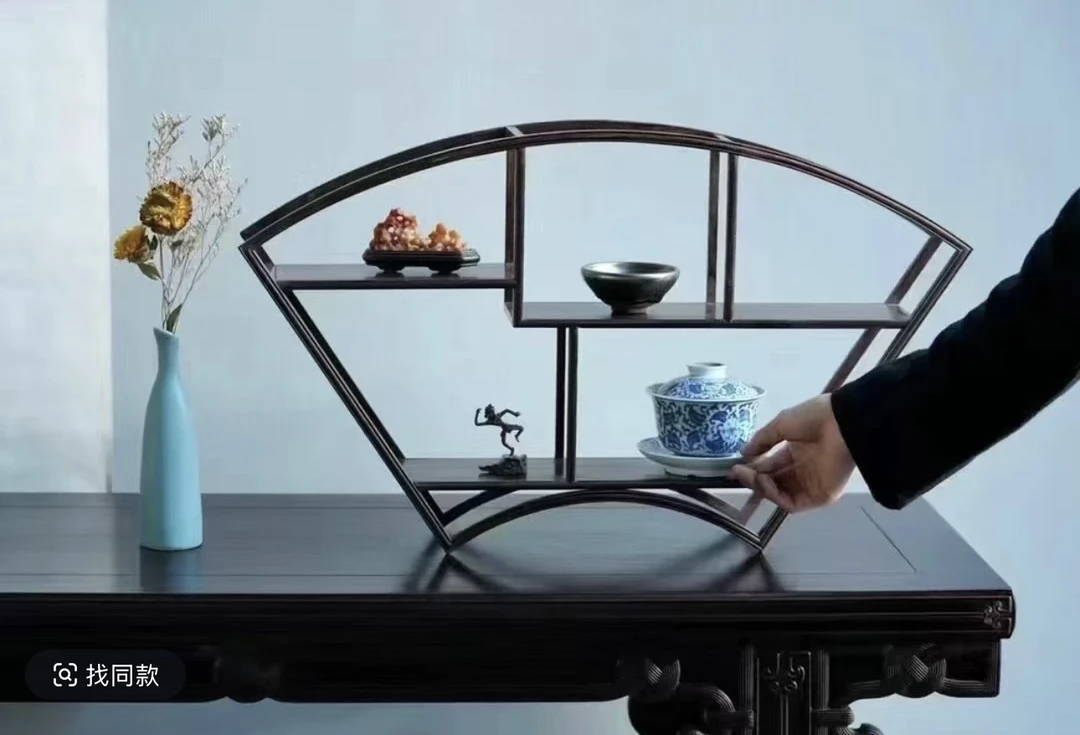 奢侈品老挝大红酸枝交趾黄檀全独板扇形博古架茶杯架