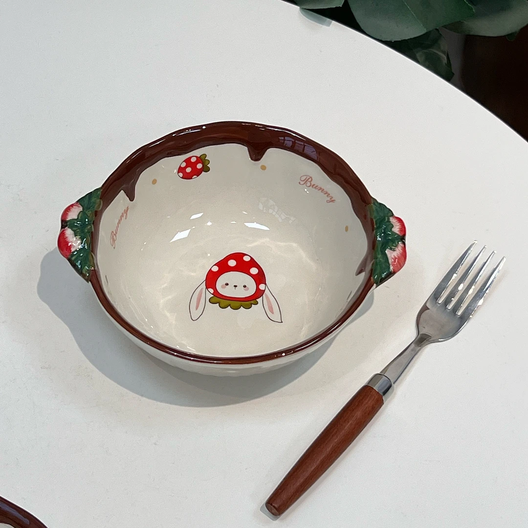草莓娃娃简约餐具手绘不规则陶瓷网红小清新餐具