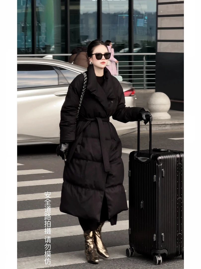 HUOHUO STUDIO 【可颂】羊毛法兰绒鹅绒服冬季收腰保暖大衣G1141