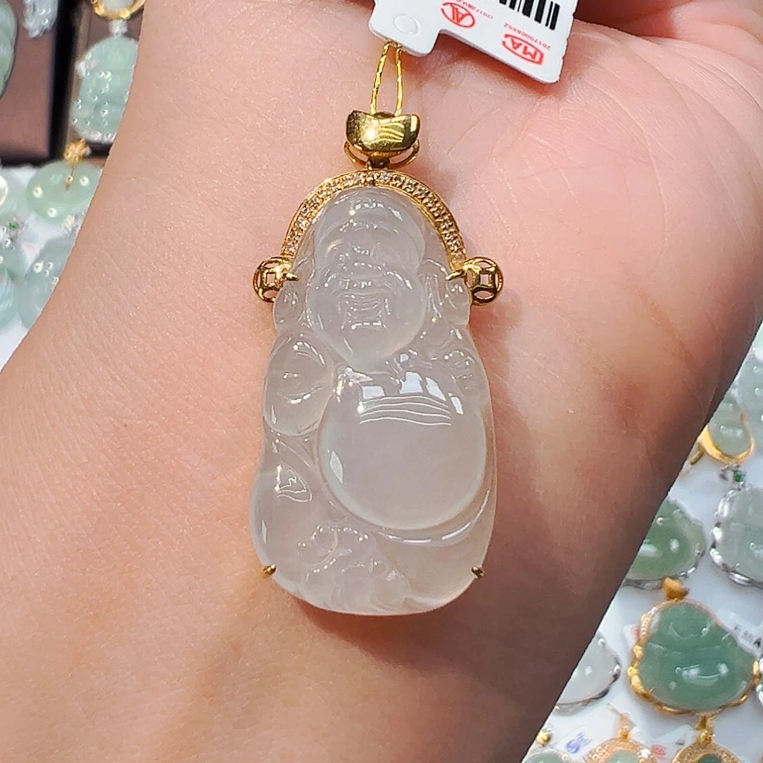 翡翠18K金镶嵌吊坠(不含链)财神爷