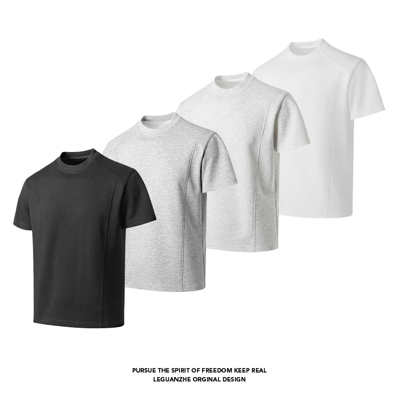 夏季280g澳产氨纶曼巴棉空气层拼接短袖T恤抗皱硬挺短款boxy版型