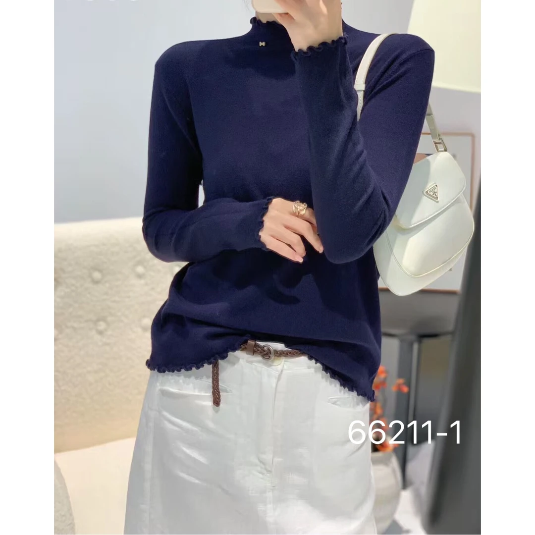 66211#长袖T恤百搭纯色圆领秋冬修身打底T