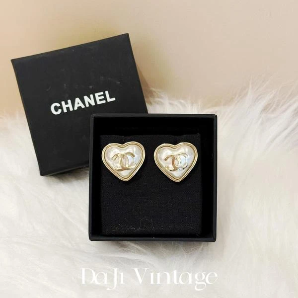 大吉中古/Chanel香奈儿双c珍珠爱心耳钉