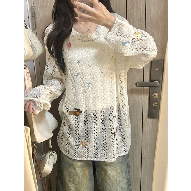 2025针织衫针织镂空防晒罩衫夏季新款显瘦宽松慵懒长袖上衣
