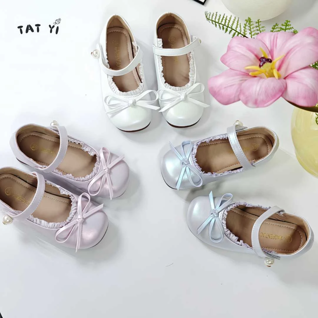 TAT 女童公主鞋春秋2025新款韩系蝴蝶结魔术贴小皮鞋洋气时尚软底
