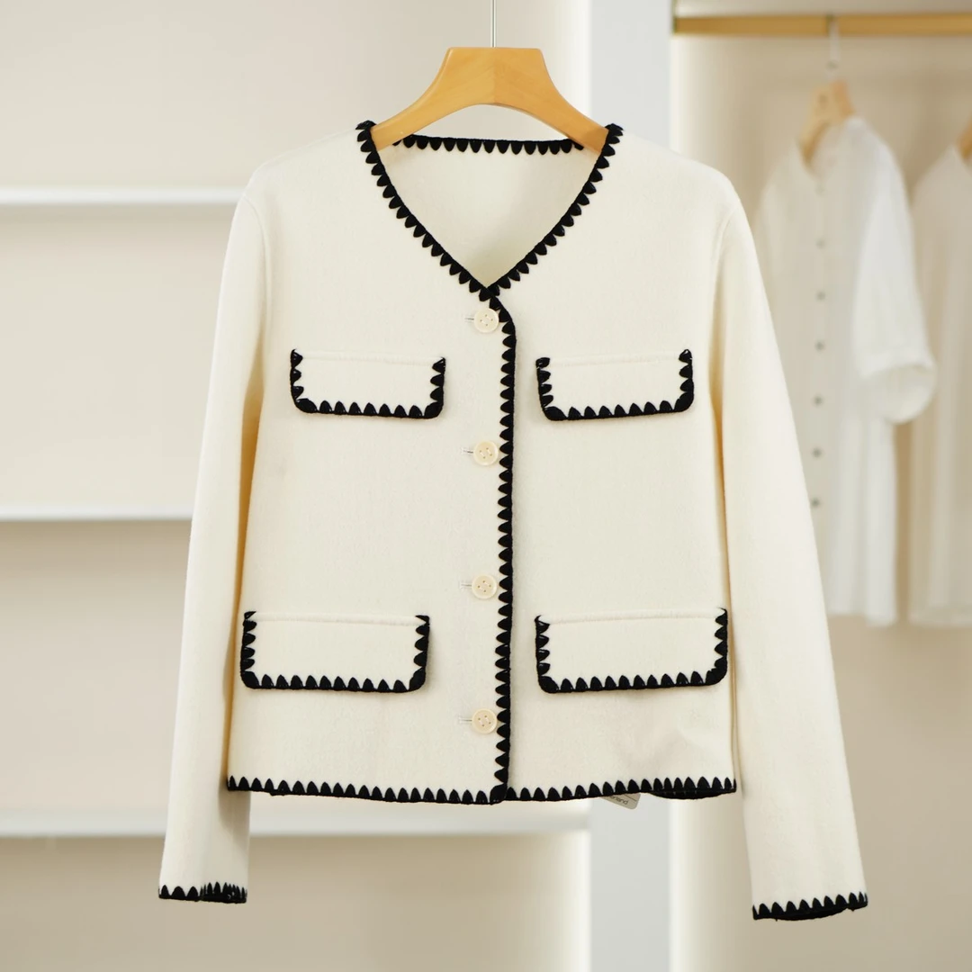 【麦笛04】4051131 拼色小香风毛呢外套春秋女装商场专柜