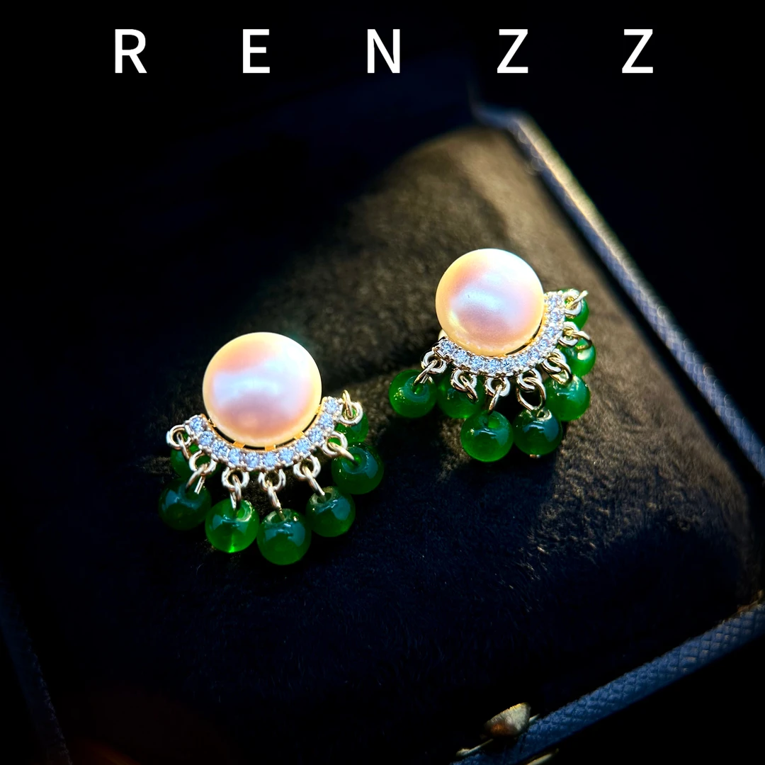 0588 绿色扇形流苏耳钉