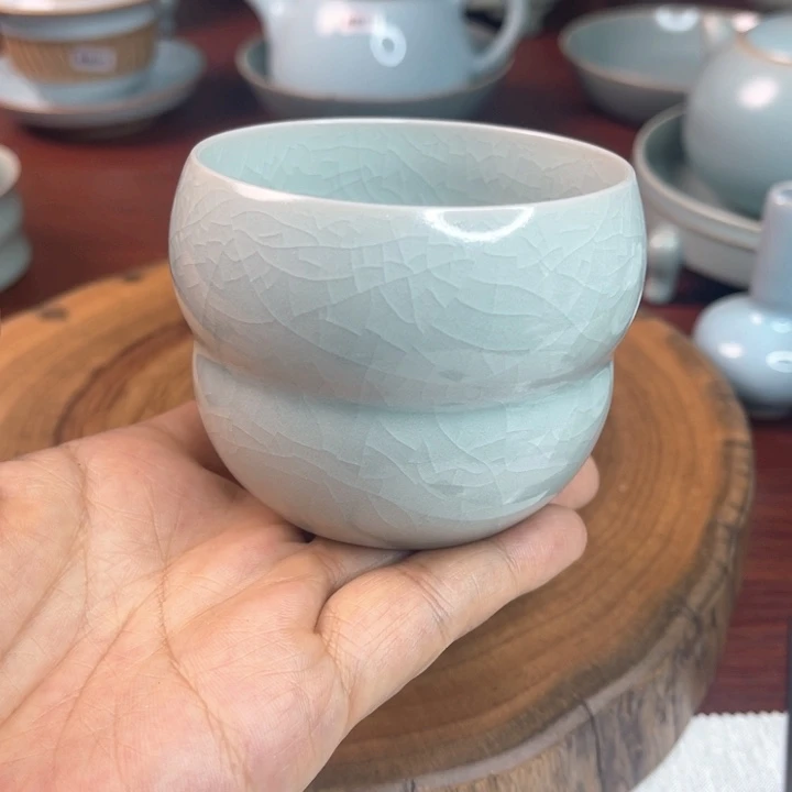 汝州原矿原釉葫芦杯