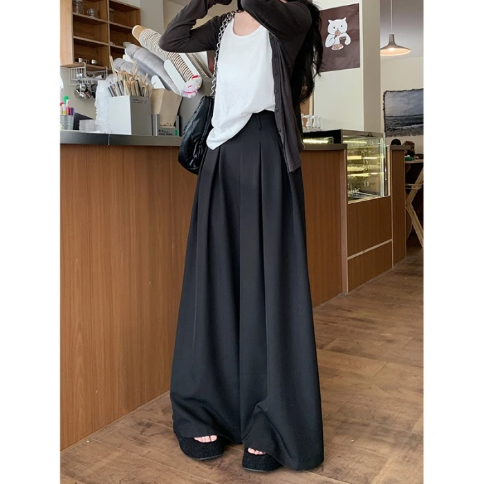 黑色宽松西装裤阔腿裤女早秋高腰小众直筒裤休闲裤垂感拖地长裤子