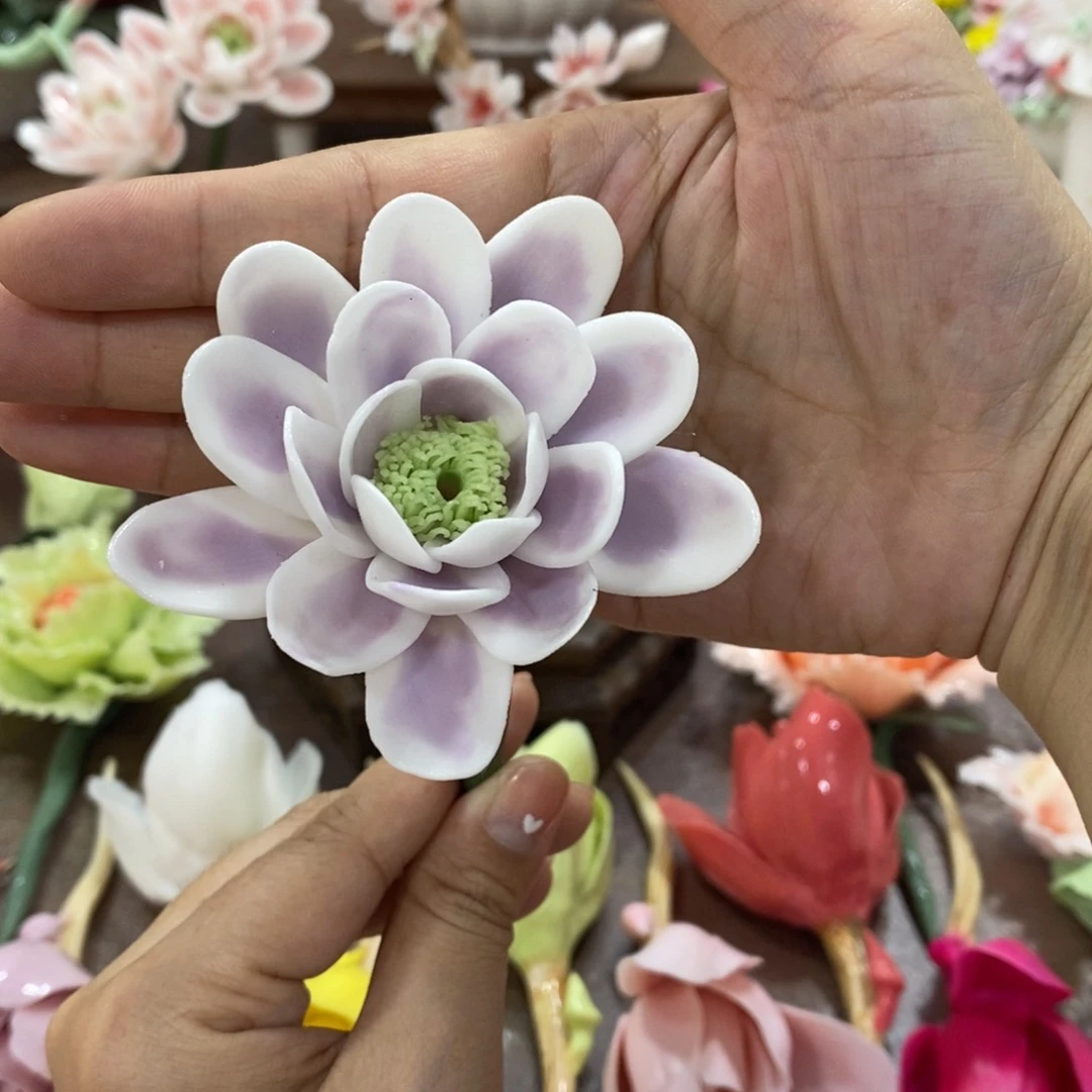 瓷片陶瓷手工花摆件工艺品