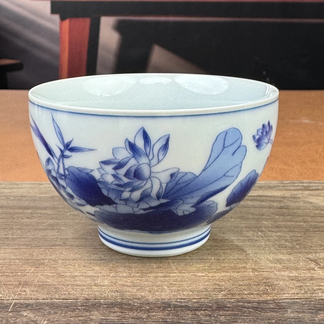 青釉荷花陶瓷主人杯A175