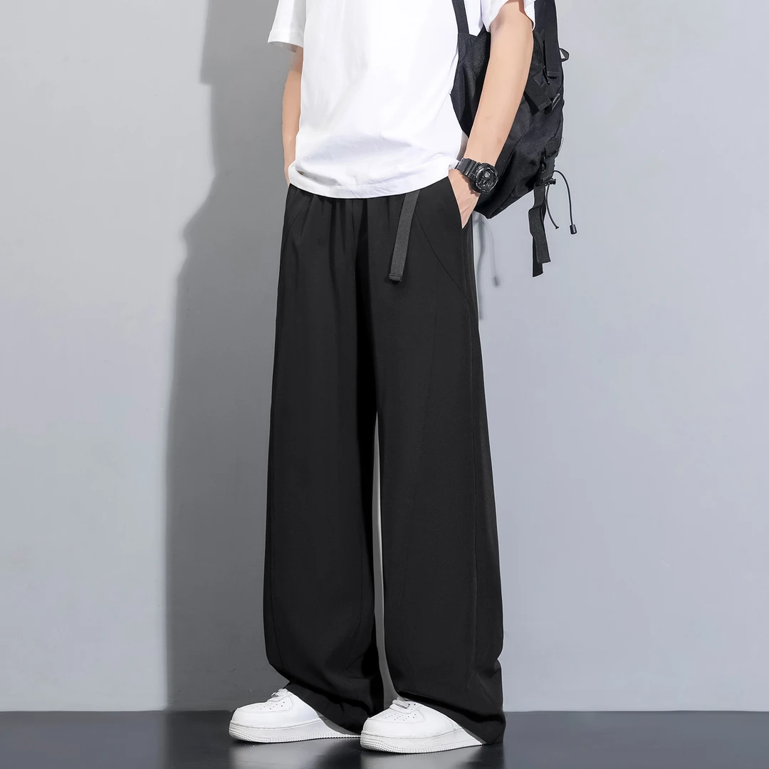 男款裤子2025夏季新款直筒宽松运动阔腿裤垂感美式潮流冰丝休闲裤