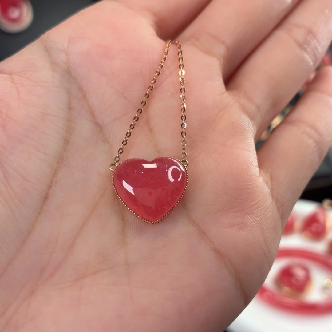 18K金镶嵌菱锰矿（红纹石）套链