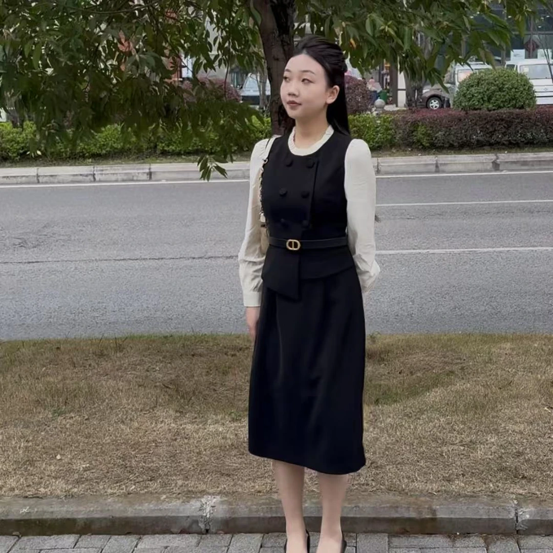 【南方庄园】小个子高级感拼接假两件连衣裙春秋显瘦