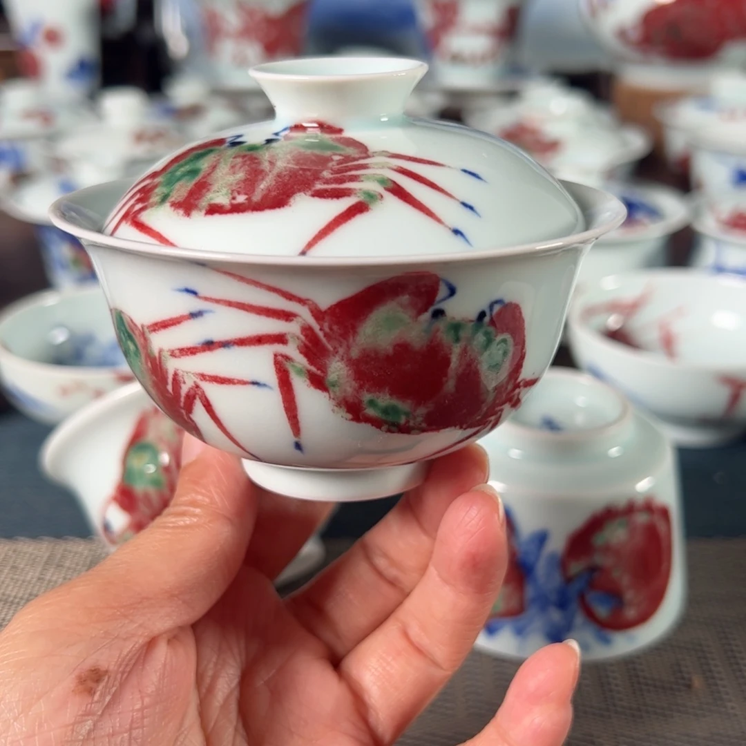 杯原矿青花釉里红瓷器