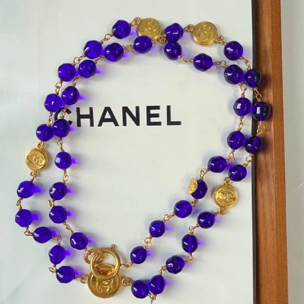 95新 Chanel/香奈儿 Chanel vintage香奈儿中古金币蓝琉璃项链