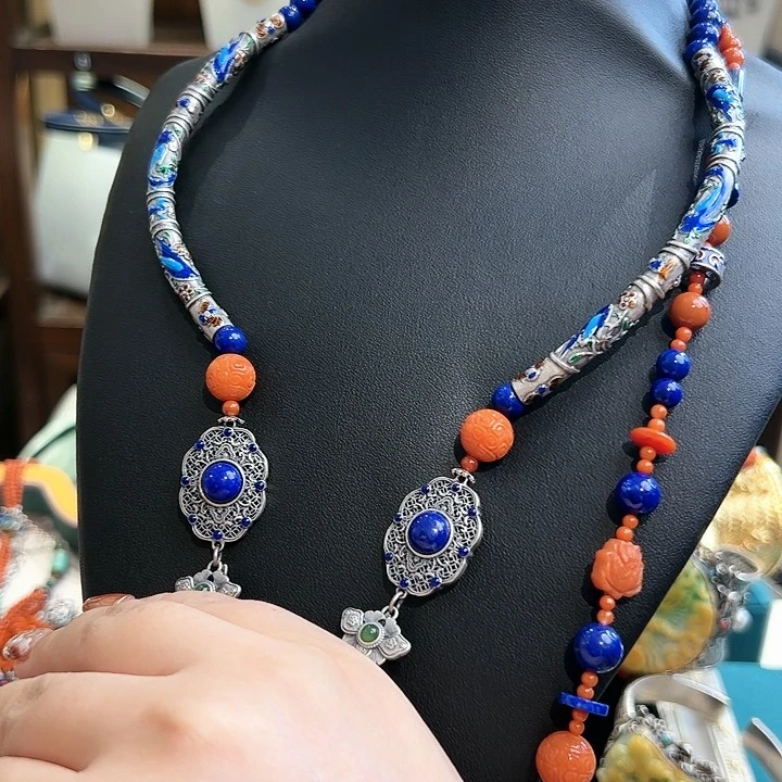 青金石颈饰银S925镶嵌古风