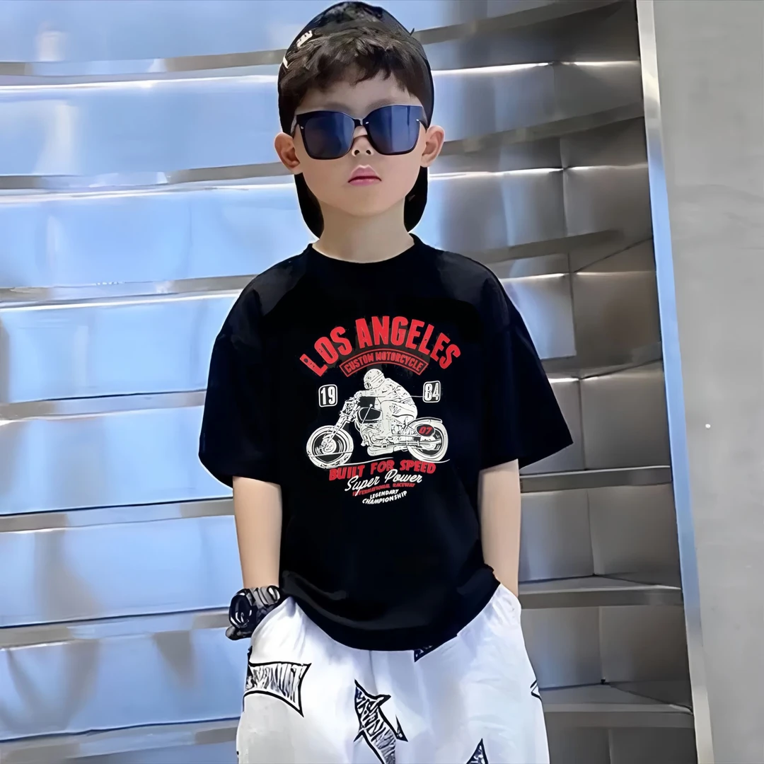 （实体品质）纯棉圆领T恤潮酷百搭帅气美式休闲复古印花潮童半袖T