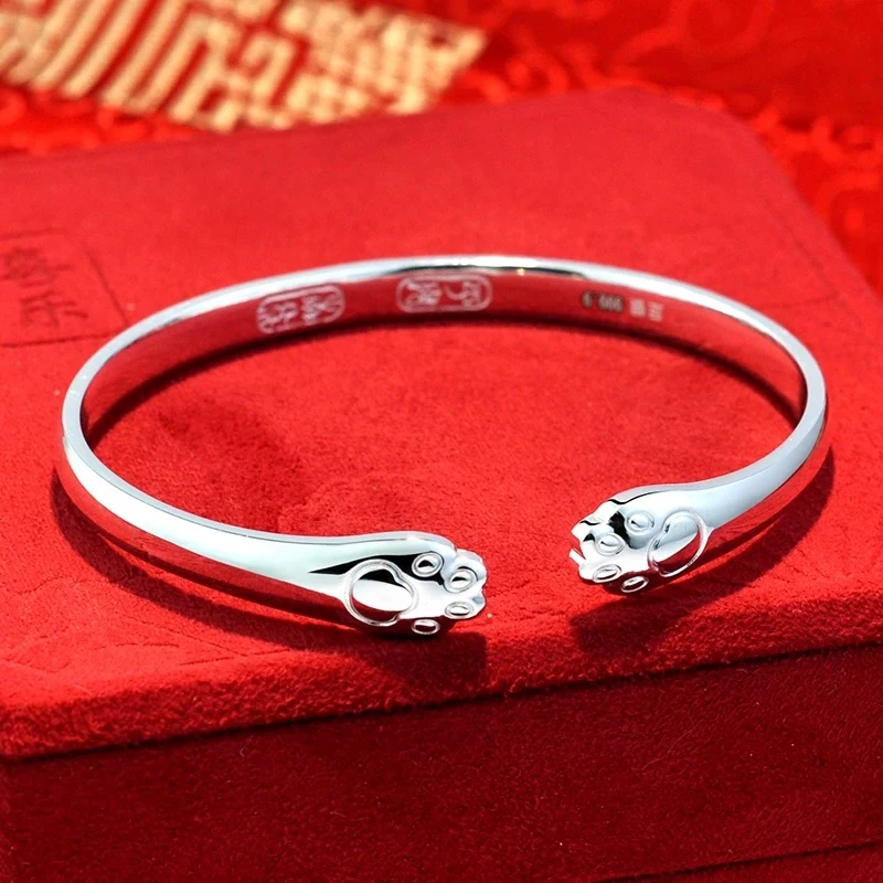 足银手镯 24号-猫爪【开口】手镯