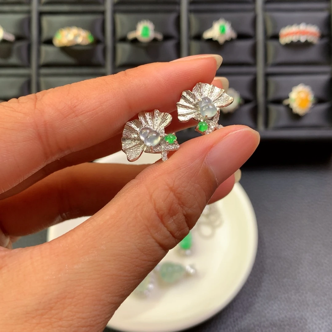 翡翠银S925镶嵌耳饰