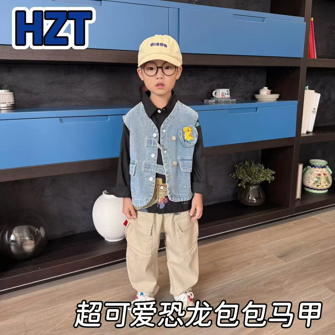 儿童春秋印小恐龙牛仔马甲H2302