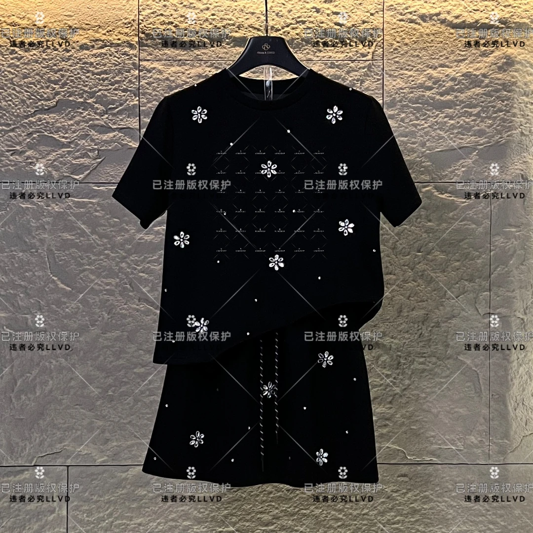 编码WMA-A78丨<水钻珠花>宽松版夏季T恤短裙休闲套装