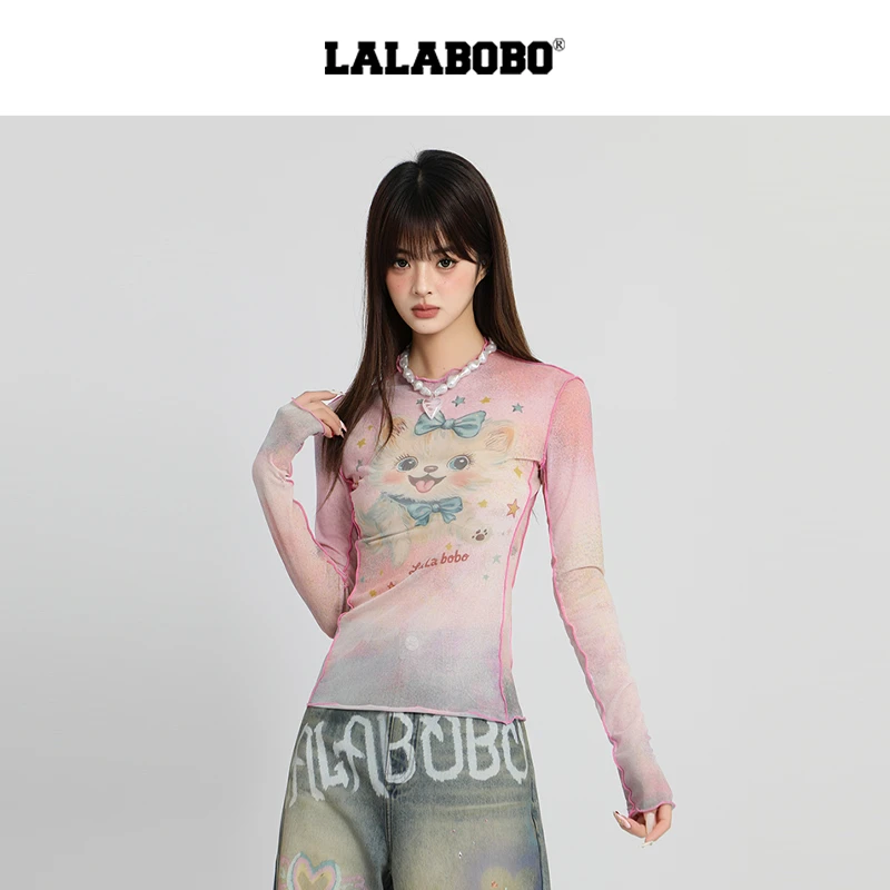 武汉LALABOBO奶油小猫蝴蝶结网纱T恤FBEC-WSDT17商场同款