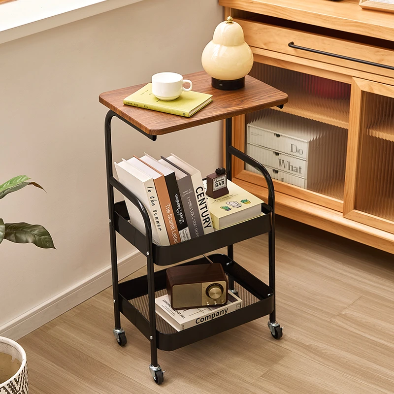 新中式古风碳钢小茶几多层收纳小推车客厅卧室置物架落地家用简约