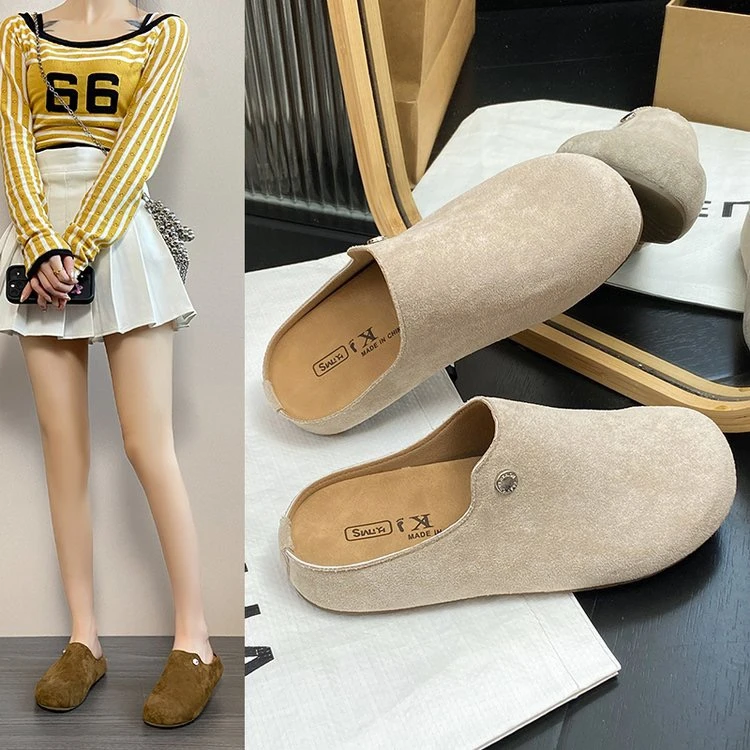 【退换包运费】2025春夏季新款极简风博肯包头半托经典爆款增高女鞋