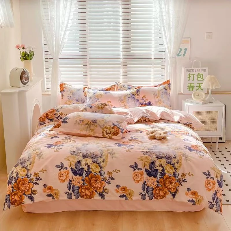 高档亲肤棉四件套100%纯磨毛棉床单加厚单被套床上被罩用品