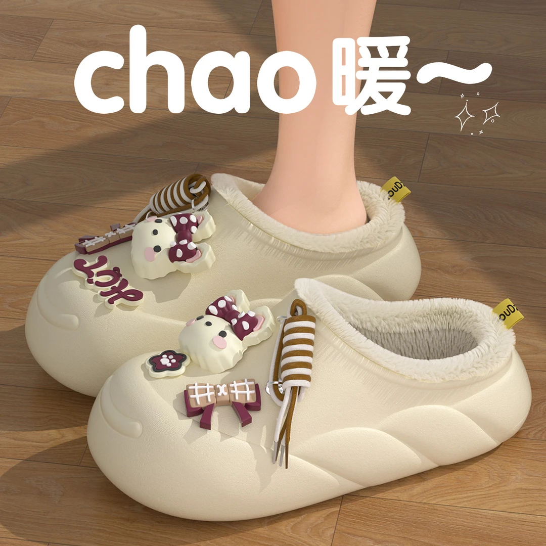 可爱女孩棉拖鞋女冬季外穿2025新款室内家居厚毛绒保暖防水棉拖女