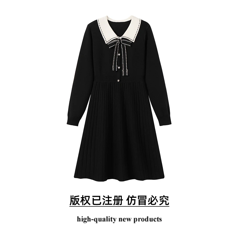 奢姿2025年春季新款大码女装撞色蝴蝶结裙子胖妹妹减龄针织连衣裙