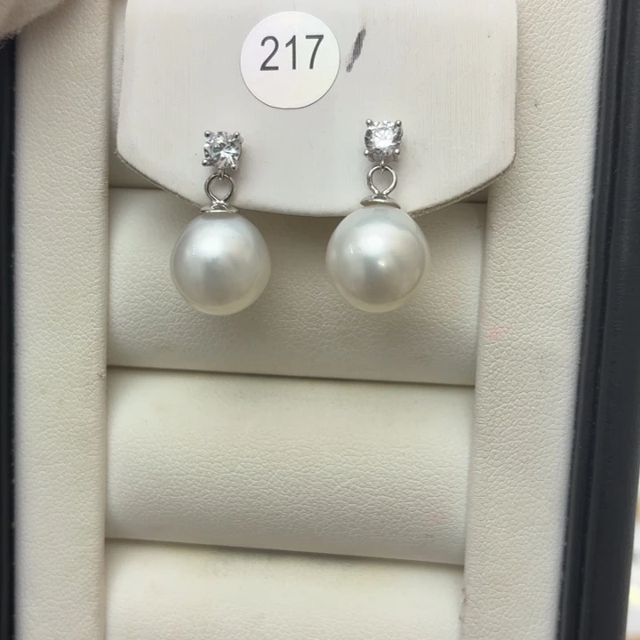 耳饰银S925镶嵌海水珍珠