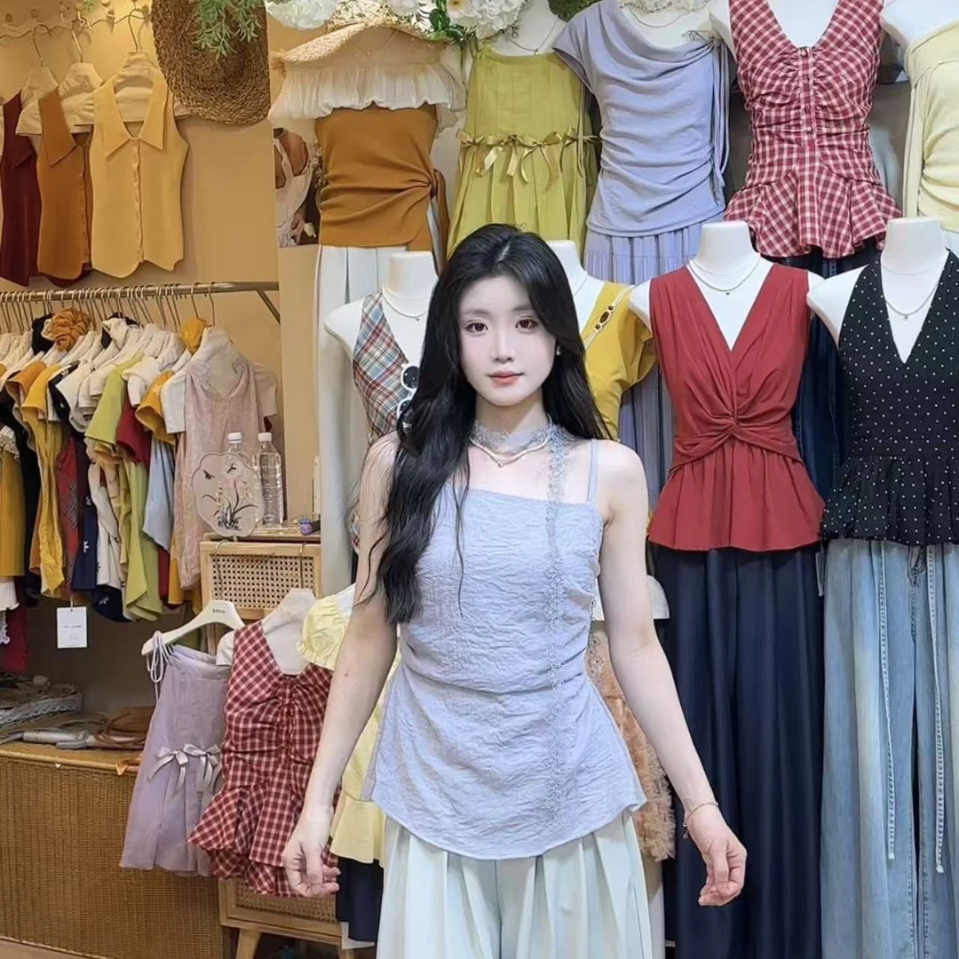 法式无袖吊带背心女夏季收腰修身显瘦设计感小众洋气小衫性感上衣