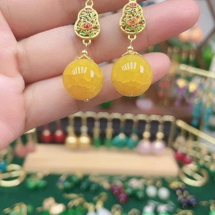 玛瑙/玉髓合金耳饰