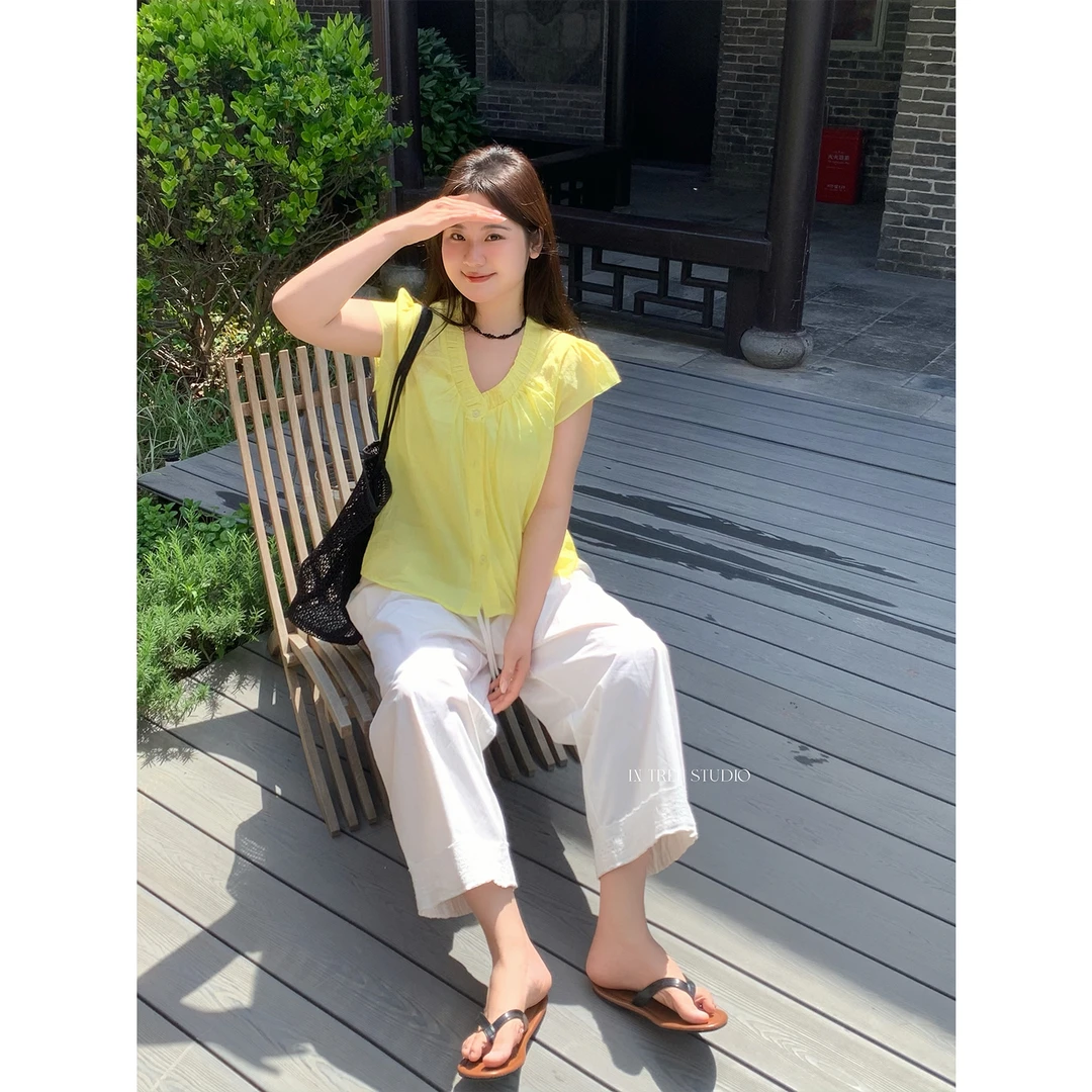 In Tree张桶桶【奶茶裤】白色抽绳花边裤百搭街头风宽松ZXL01938