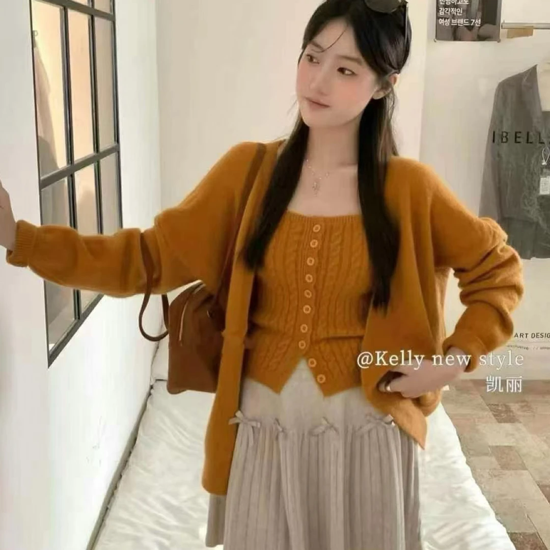 女毛针织衫秋冬港风针织背心套装温柔韩版秋季长袖